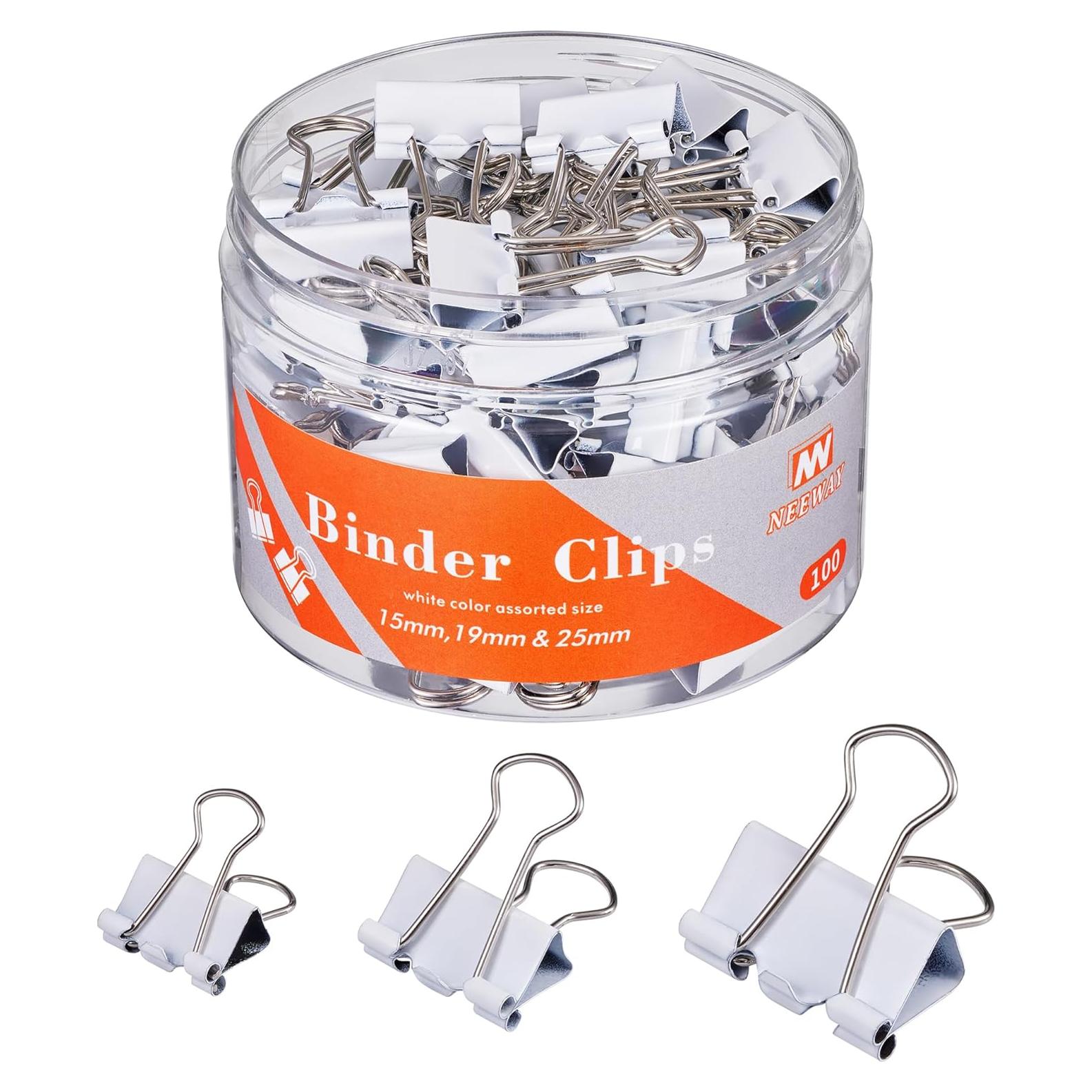 Juego de Clips de Carpeta NEEWAY Blancos 100 Piezas Tamaños Mixtos