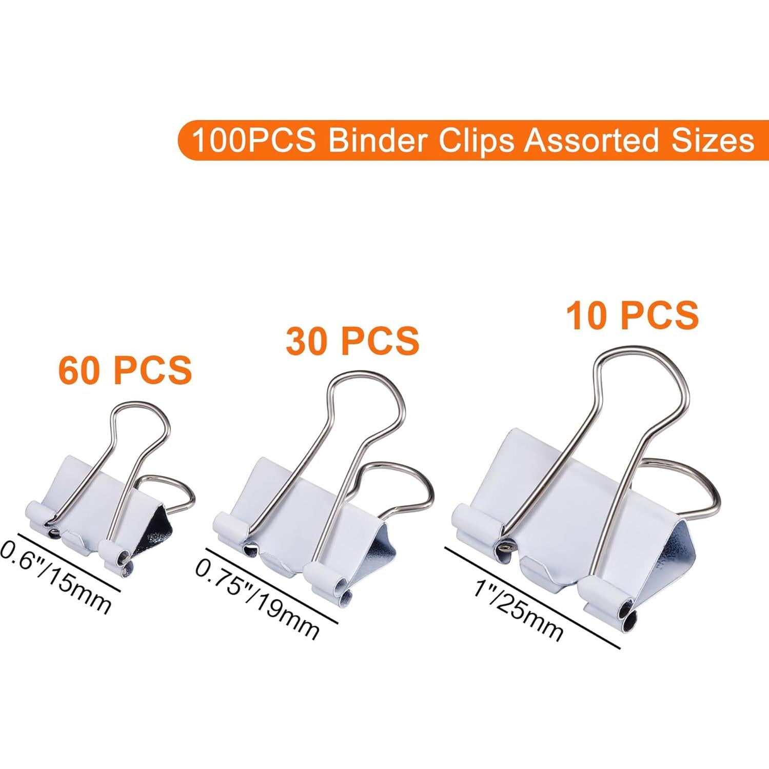 Juego de Clips de Carpeta NEEWAY Blancos 100 Piezas Tamaños Mixtos