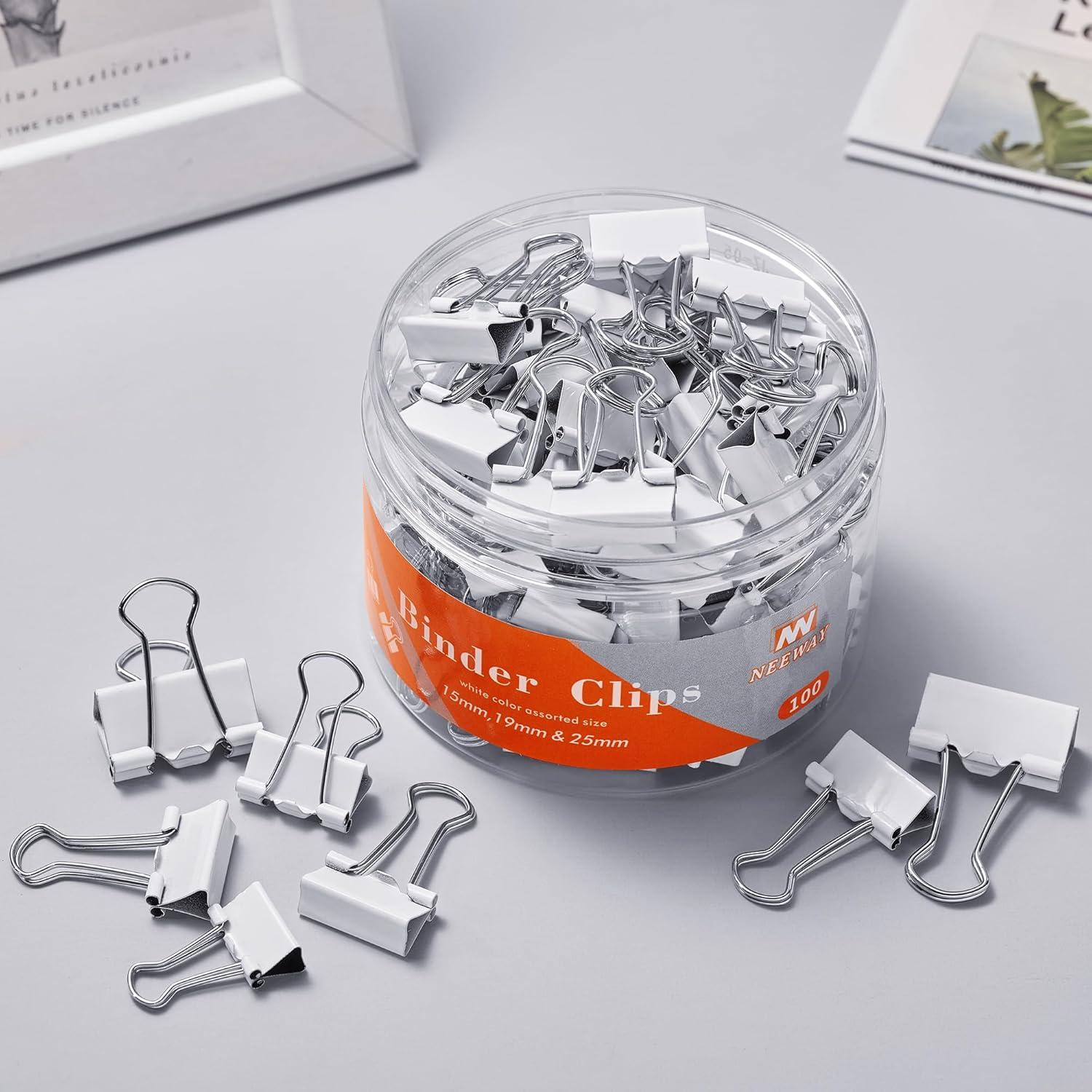 Juego de Clips de Carpeta NEEWAY Blancos 100 Piezas Tamaños Mixtos