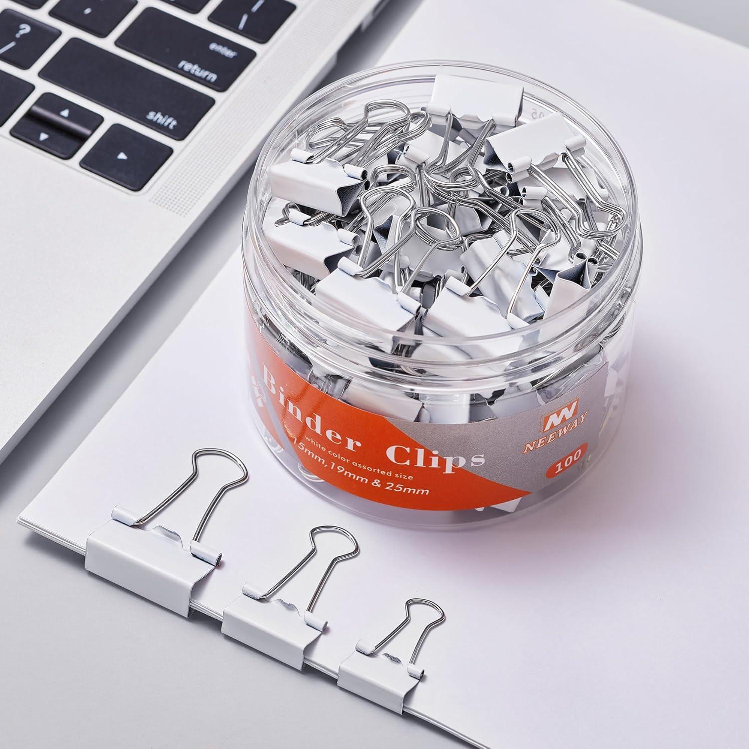 Juego de Clips de Carpeta NEEWAY Blancos 100 Piezas Tamaños Mixtos