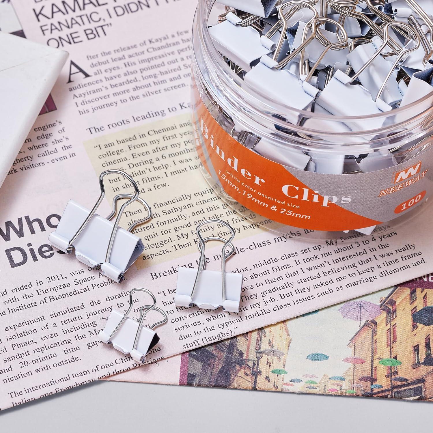 Juego de Clips de Carpeta NEEWAY Blancos 100 Piezas Tamaños Mixtos
