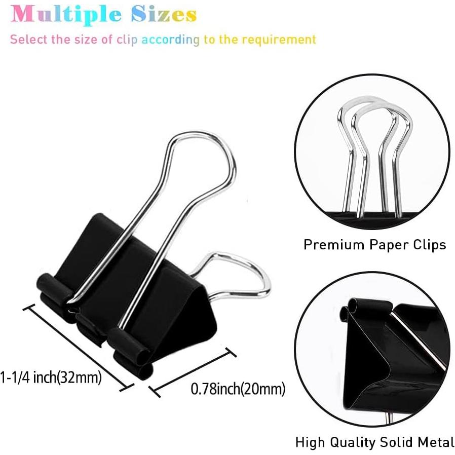 Clips de carpeta Honsing 32mm, paquete de 144, metal negro