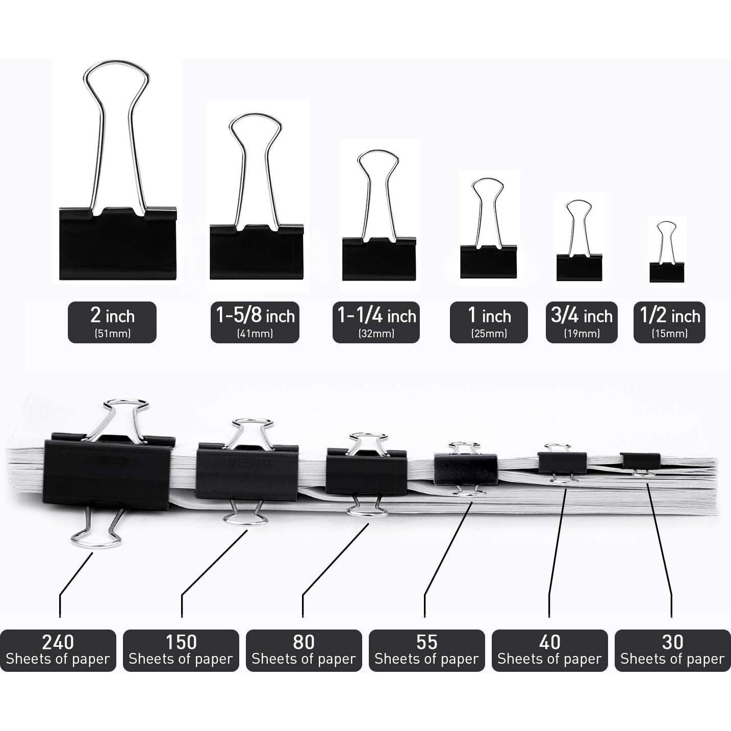 Clips de carpeta Honsing 32mm, paquete de 144, metal negro