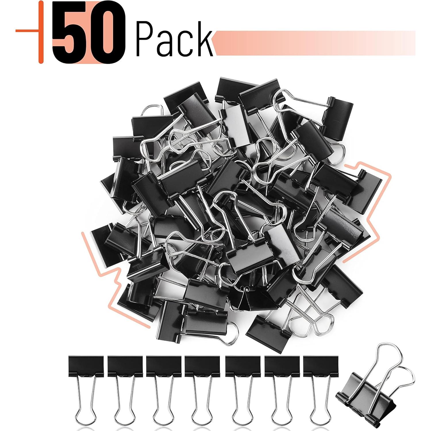 Clips de Encuadernación Mr. Pen, Paquete de 50, Negro, 1.9 cm