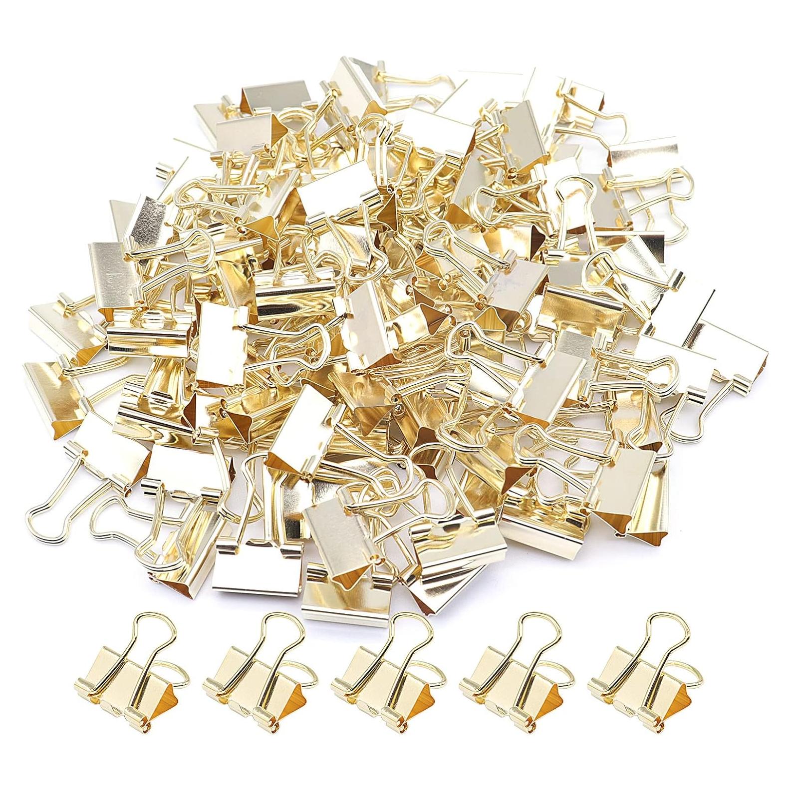 Clips de Encuadernación Mini Dorados YCVIORING 15mm - Paquete de 100