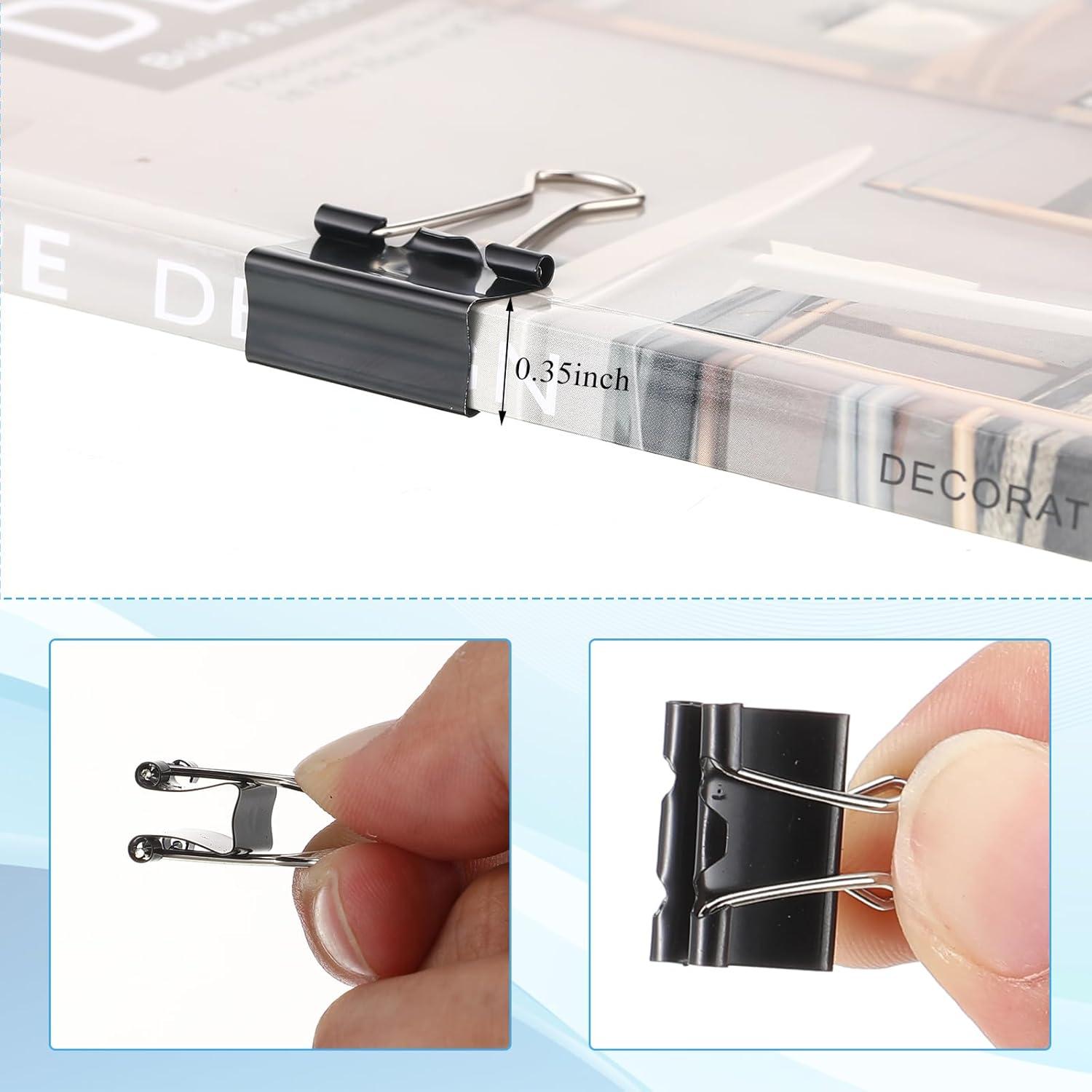 Jetec Clips de Carpeta Negros 500 Piezas 15x26mm Metálicos