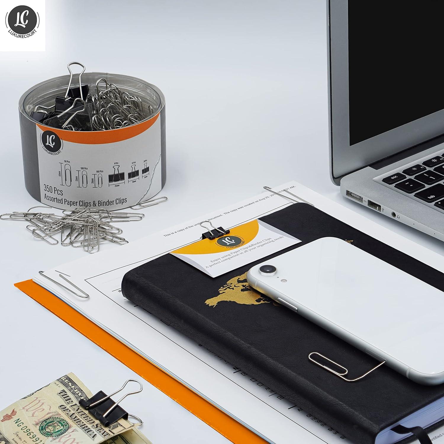 Paquete de 350 Clips de Papel y Carpeta Luxurecourt - Variados