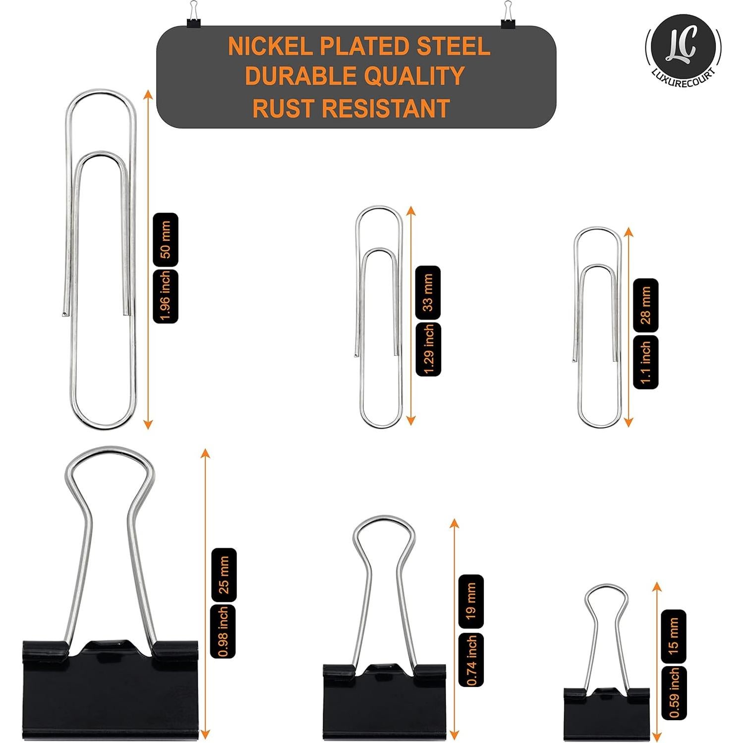 Paquete de 350 Clips de Papel y Carpeta Luxurecourt - Variados