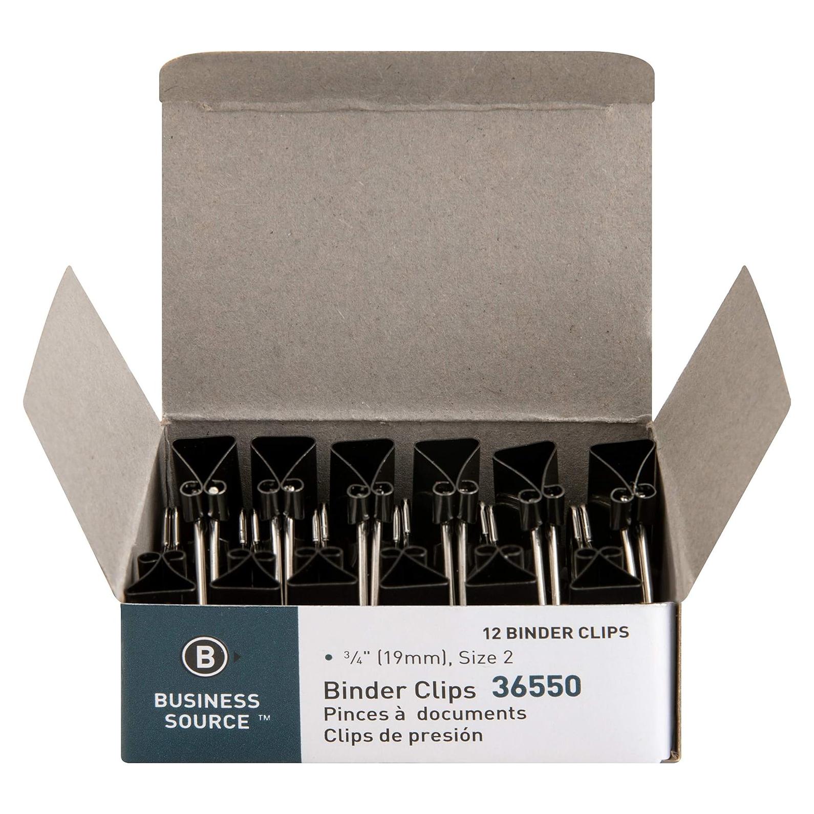 Clips de Encuadernación Business Source 36550 Negro 12 Unidades