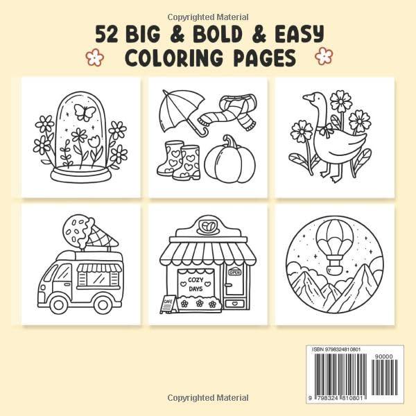 Stress Relief: Coloring Book for Adults and Kids, Bold and Easy, Simple and Big Designs for Relaxation Featuring Animals, Landscape, Flowers, Patterns, Cute Things And Many More (Bold & Easy Coloring)
