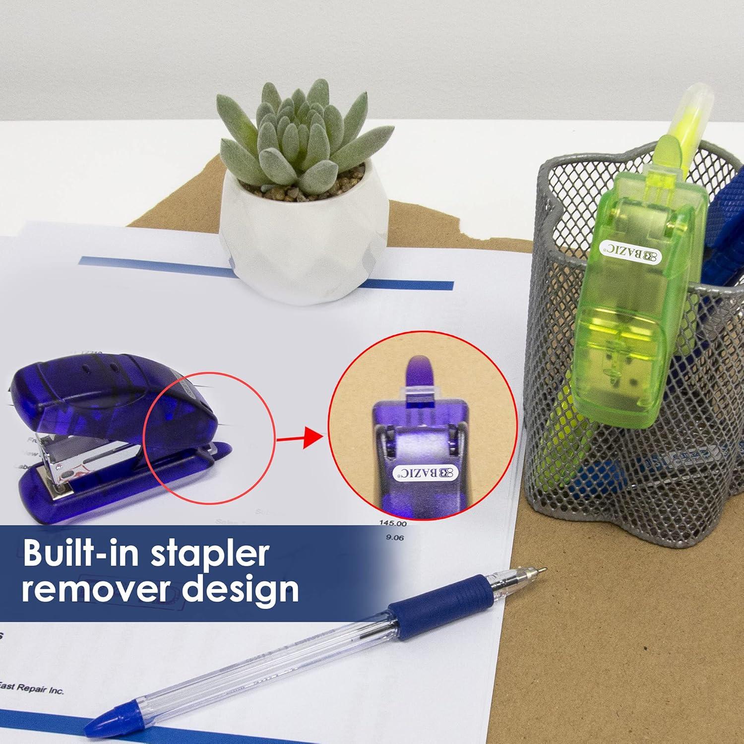 Grapadora Mini BAZIC con 500 Grapas Estándar y Removedor