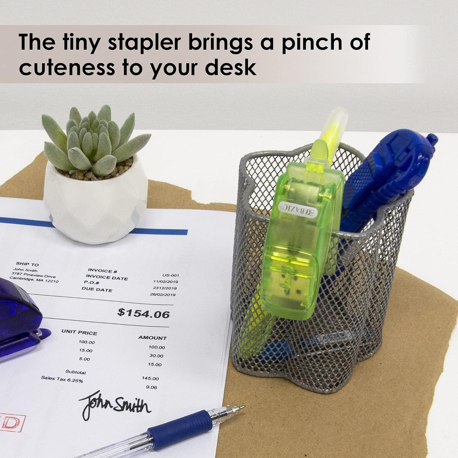 Grapadora Mini BAZIC con 500 Grapas Estándar y Removedor