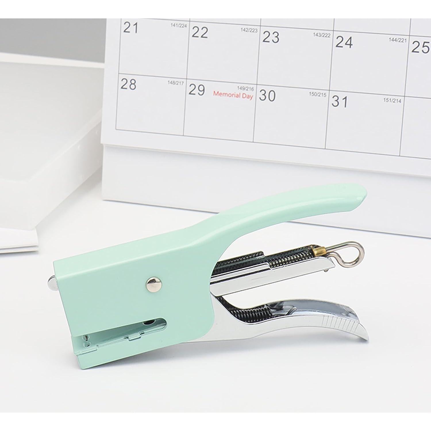 Grapadora de Pinzas Verde NatSumeBasics con 1000 Grapas Rosa