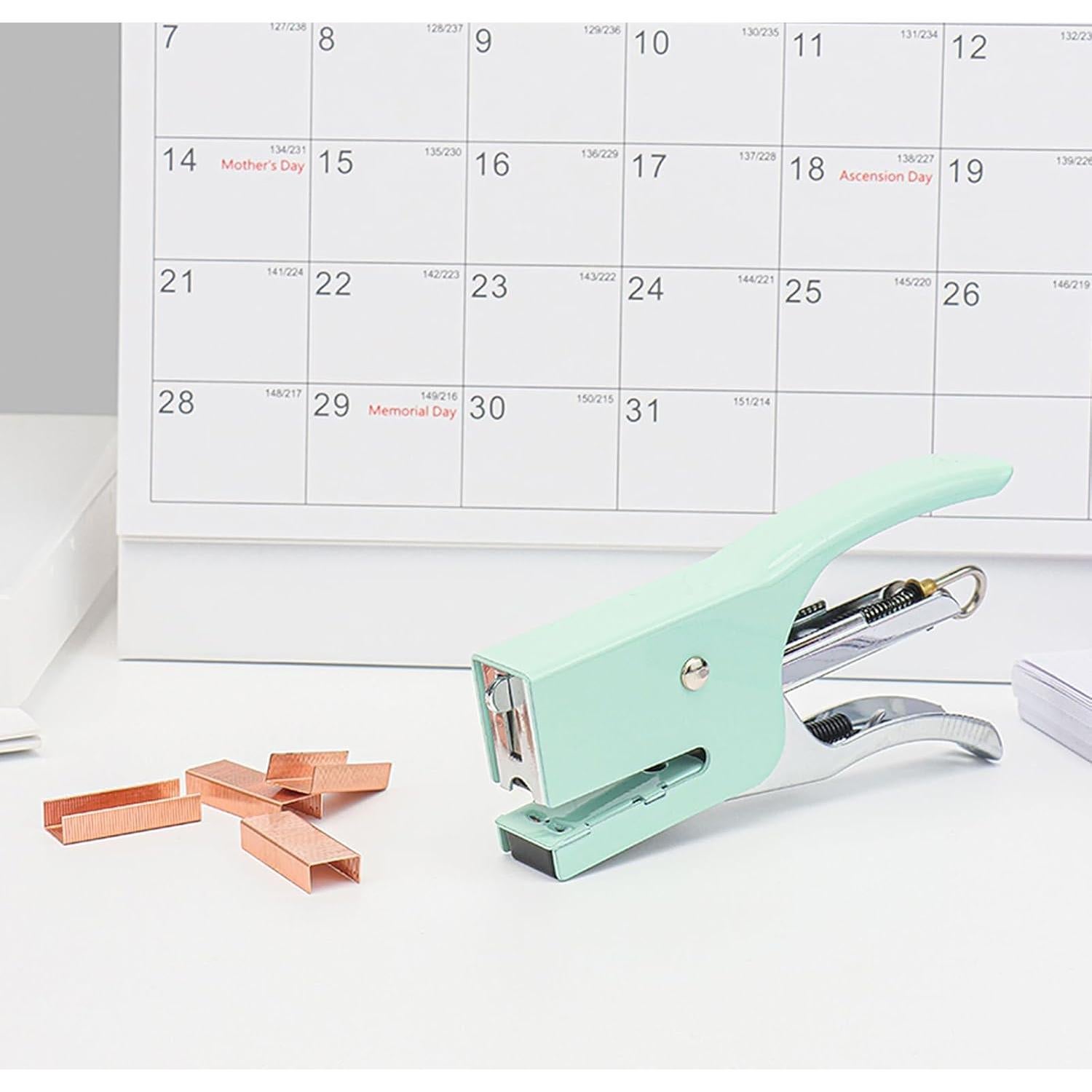 Grapadora de Pinzas Verde NatSumeBasics con 1000 Grapas Rosa