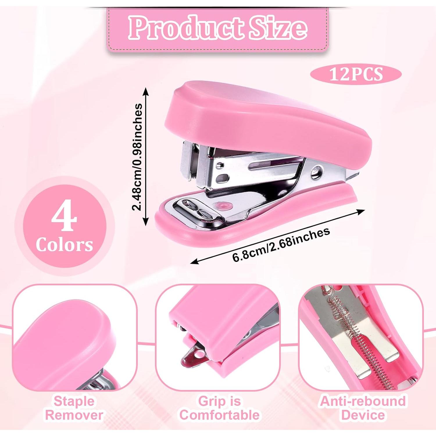 12 Grapadoras Mini HOFURME con 12 Cajas de Grapas - Colores Variados