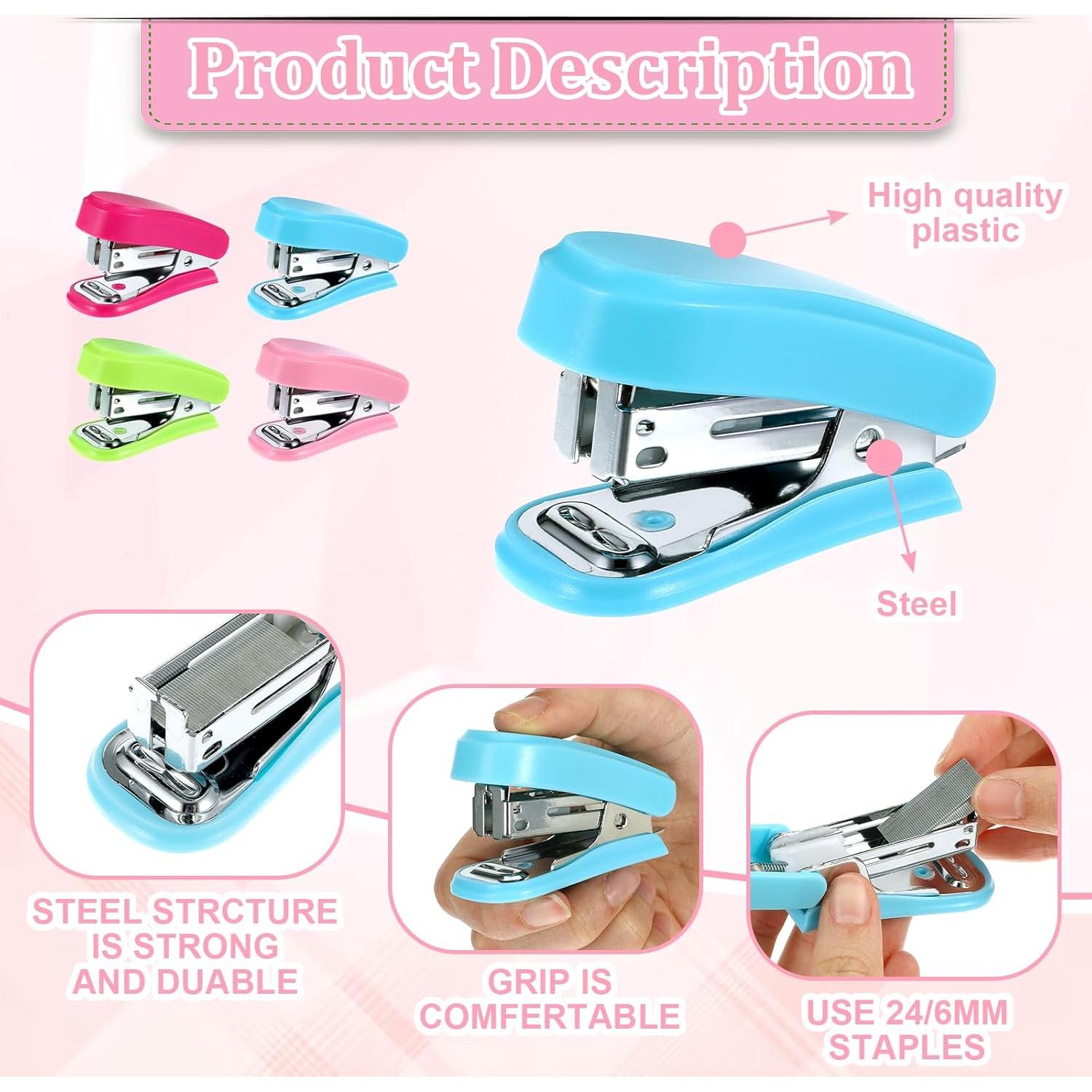 12 Grapadoras Mini HOFURME con 12 Cajas de Grapas - Colores Variados