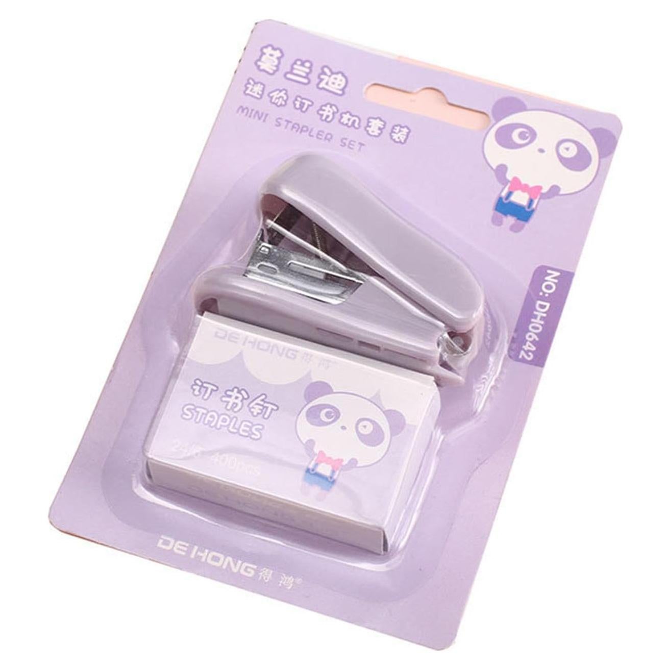 Purple Mini Stapler Set with 400 Standard Staples Cute Stapler Includes Built-in Staple Remover Morandi Color Set for Learning Home Office Gift,Manual Staplers,Staplers and Punches