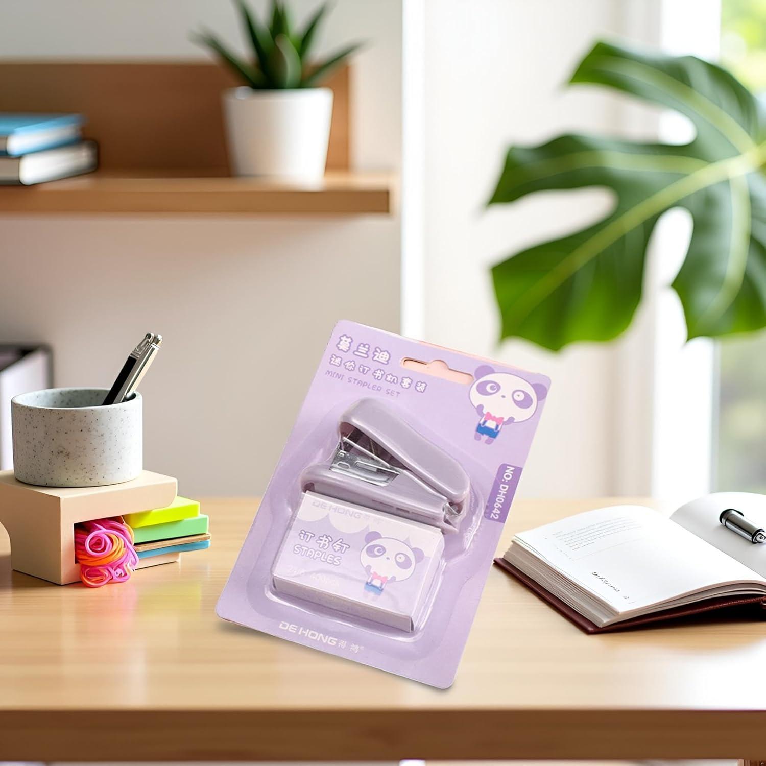 Purple Mini Stapler Set with 400 Standard Staples Cute Stapler Includes Built-in Staple Remover Morandi Color Set for Learning Home Office Gift,Manual Staplers,Staplers and Punches