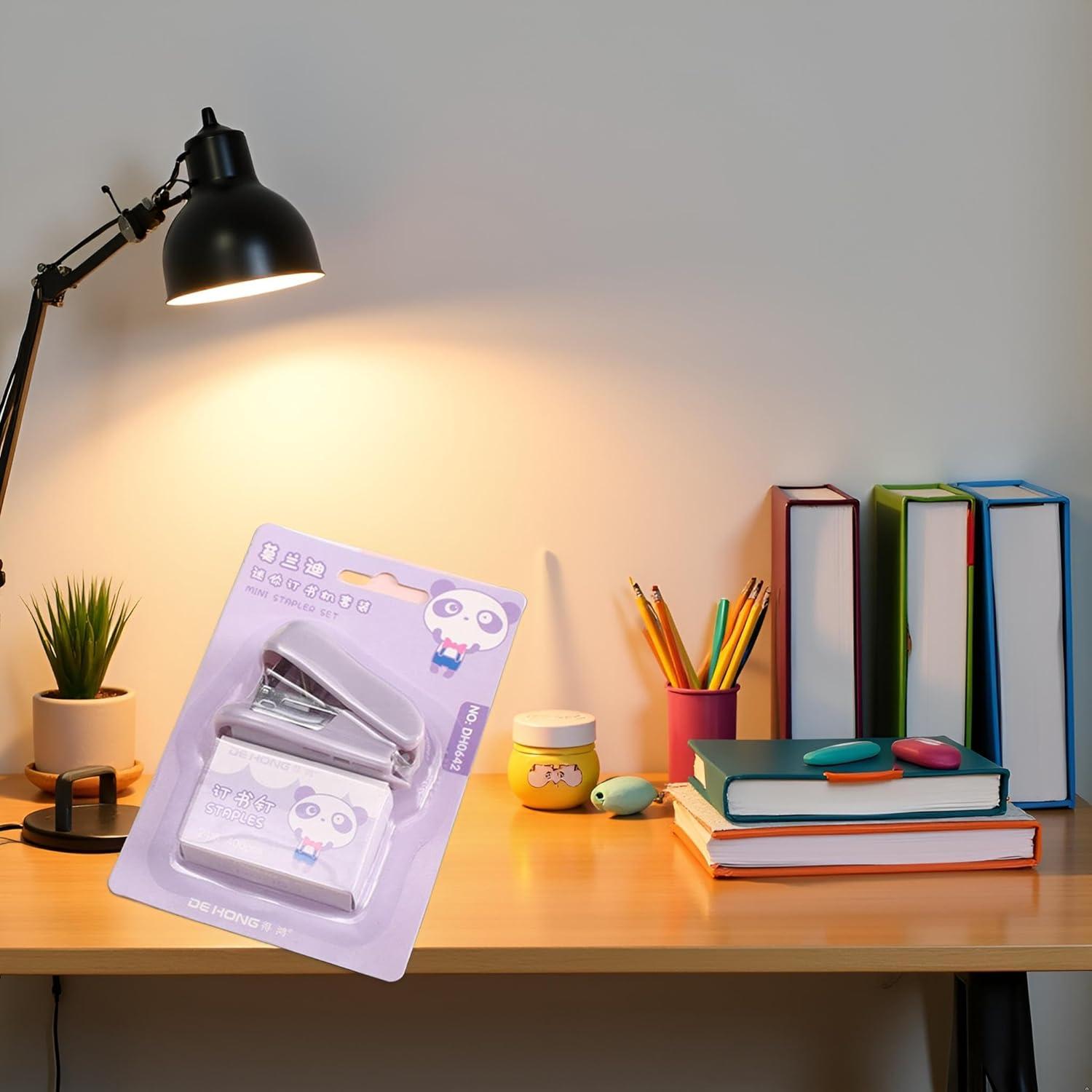 Purple Mini Stapler Set with 400 Standard Staples Cute Stapler Includes Built-in Staple Remover Morandi Color Set for Learning Home Office Gift,Manual Staplers,Staplers and Punches