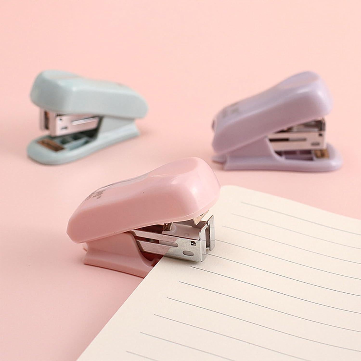 Purple Mini Stapler Set with 400 Standard Staples Cute Stapler Includes Built-in Staple Remover Morandi Color Set for Learning Home Office Gift,Manual Staplers,Staplers and Punches