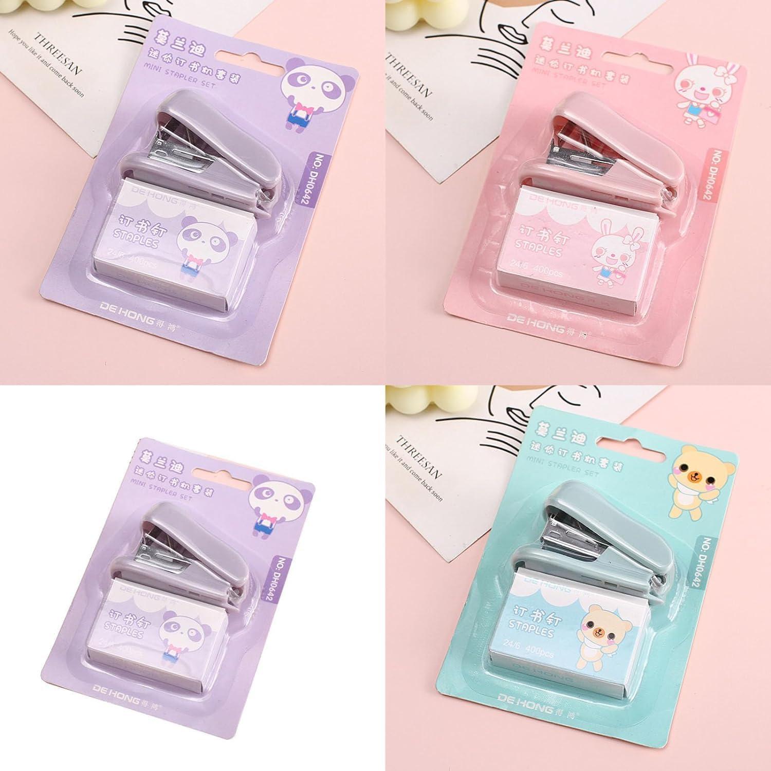 Purple Mini Stapler Set with 400 Standard Staples Cute Stapler Includes Built-in Staple Remover Morandi Color Set for Learning Home Office Gift,Manual Staplers,Staplers and Punches