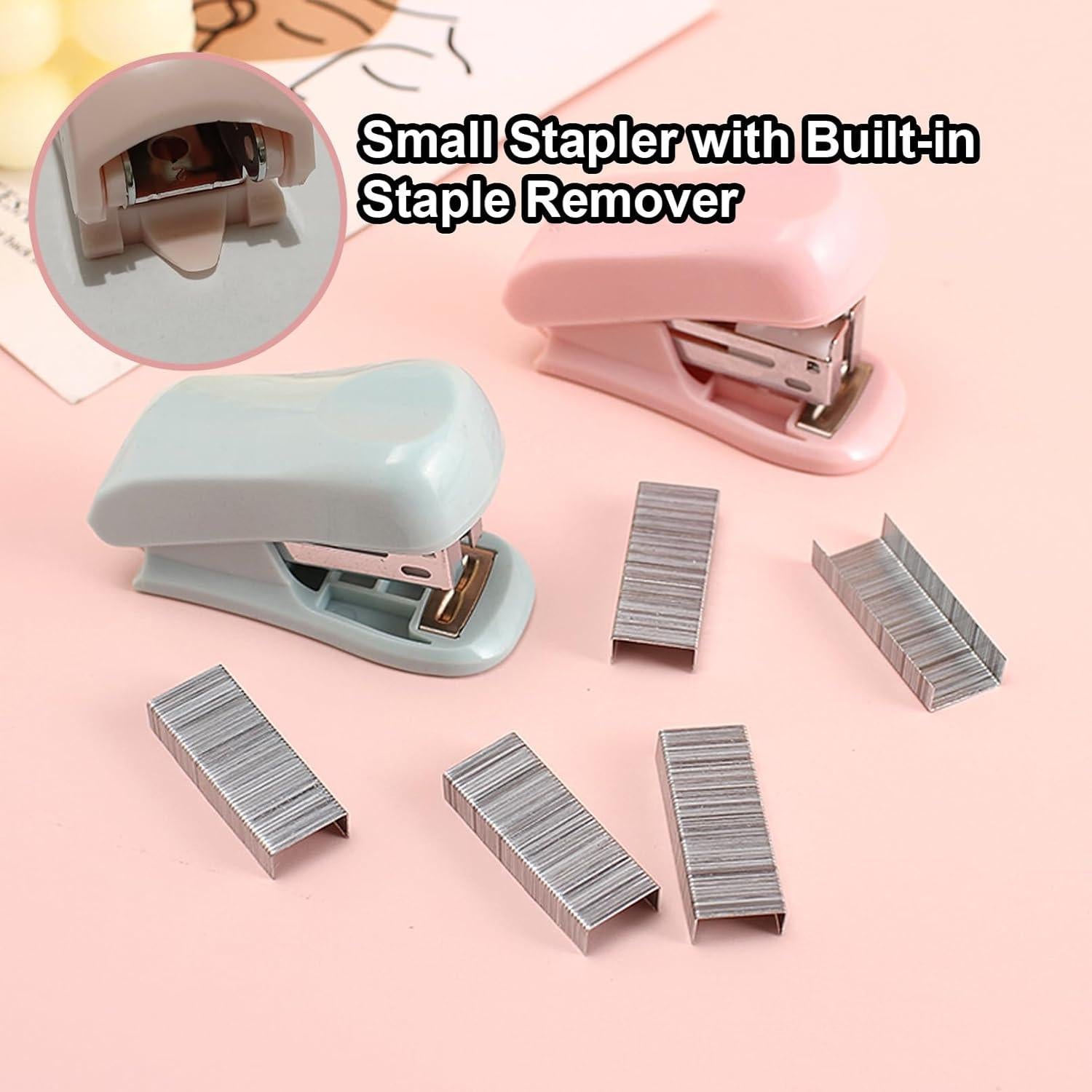 Mini Grapadora Smilixin 2 Pcs Rosa Verde 25 Hojas 2800 Grapas