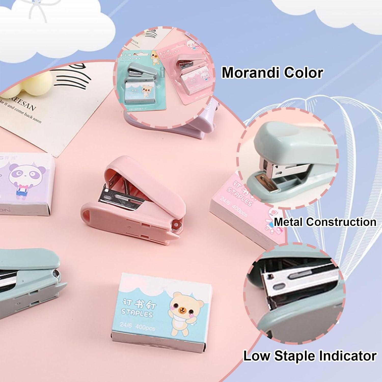 Mini Grapadora Smilixin 2 Pcs Rosa Verde 25 Hojas 2800 Grapas