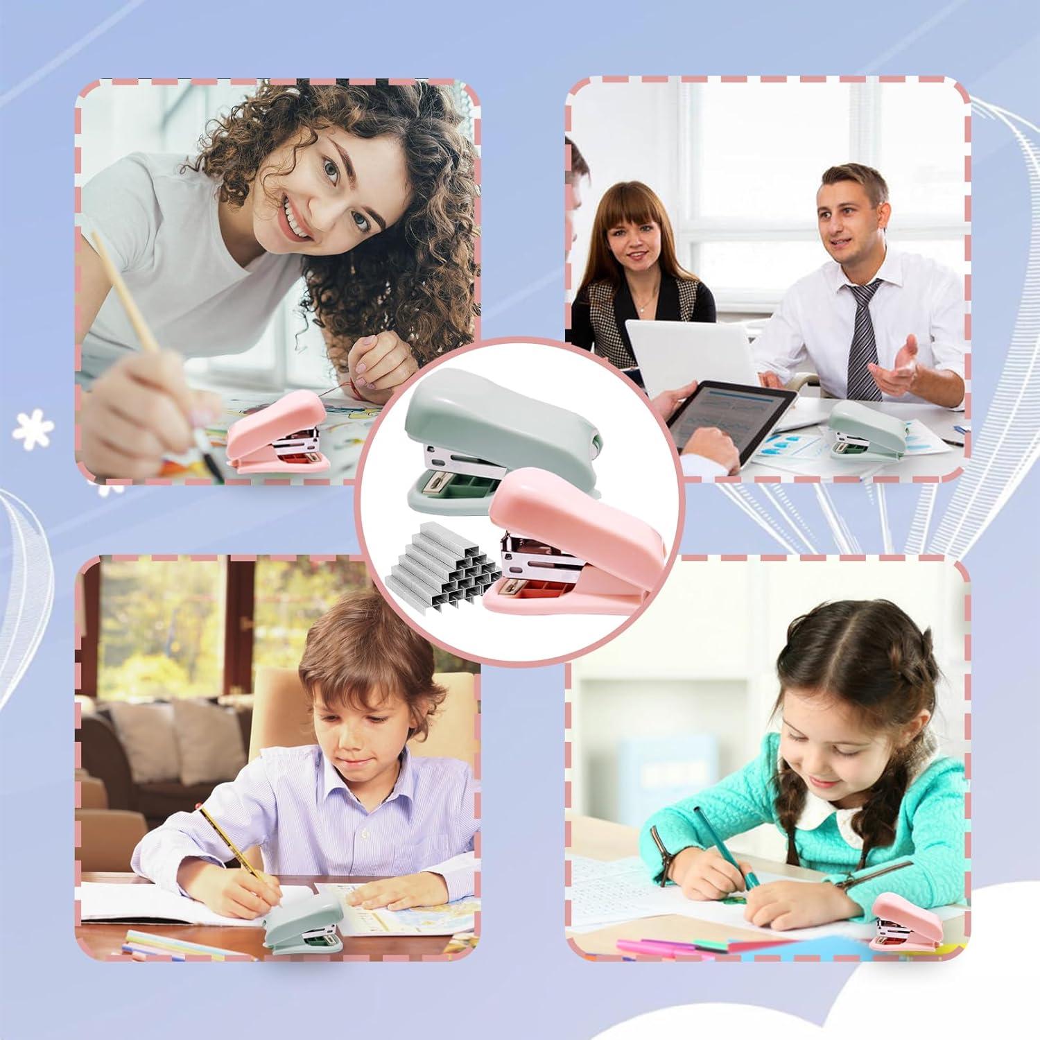 Mini Grapadora Smilixin 2 Pcs Rosa Verde 25 Hojas 2800 Grapas