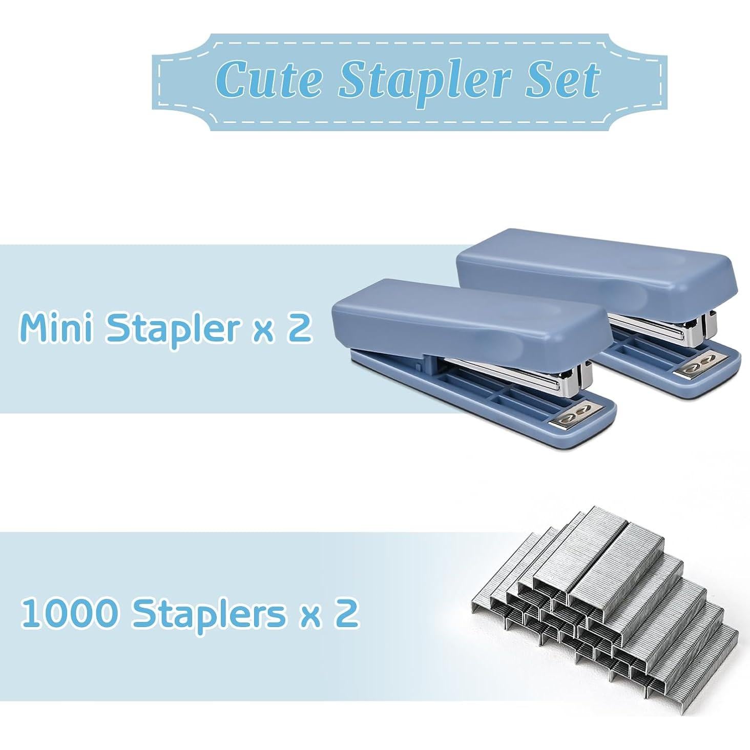 Grapadora Mini Valtiner Azul 2 Pcs con 2000 Grapas 20 Hojas