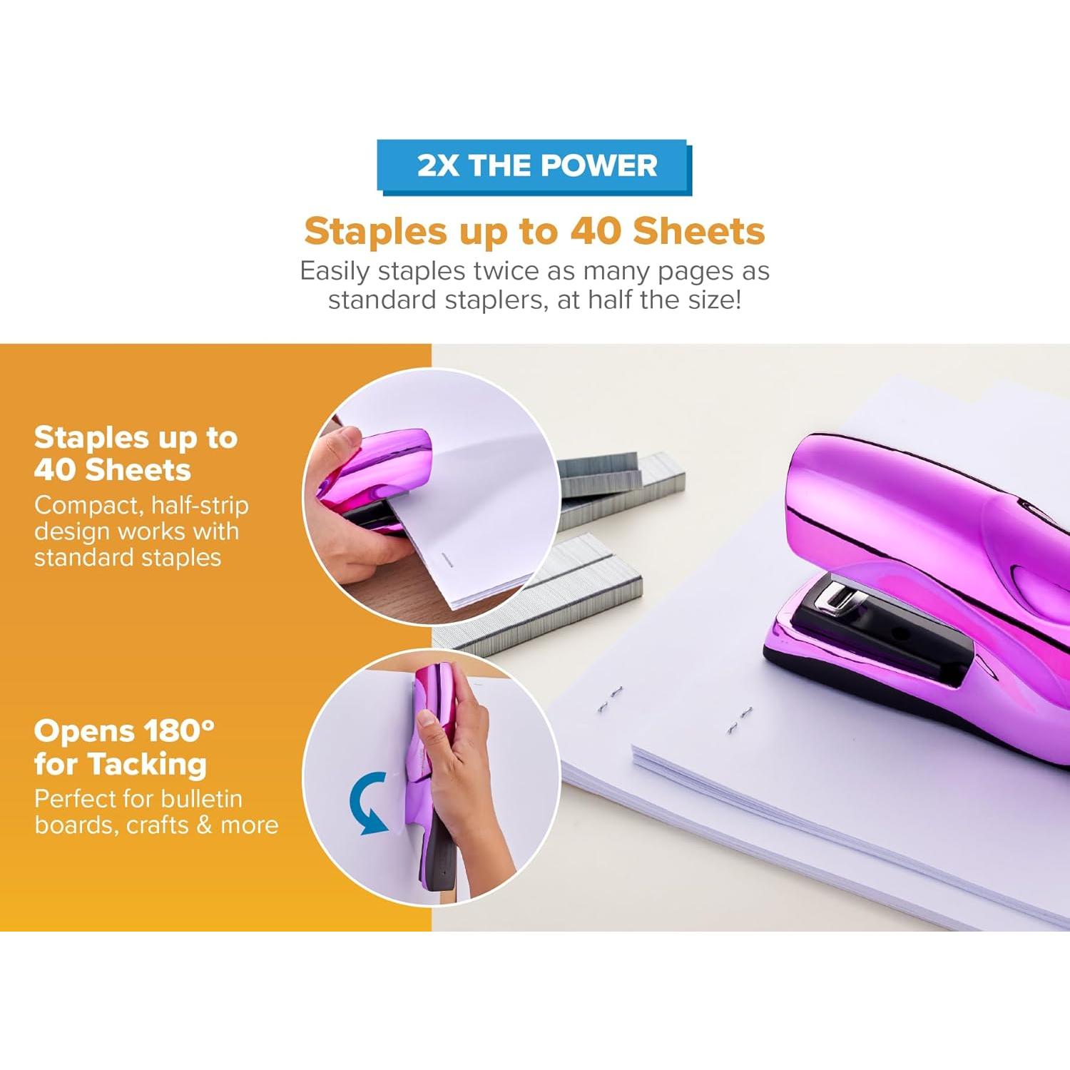 Grapadora Bostitch Office Compacta 40 Hojas Púrpura