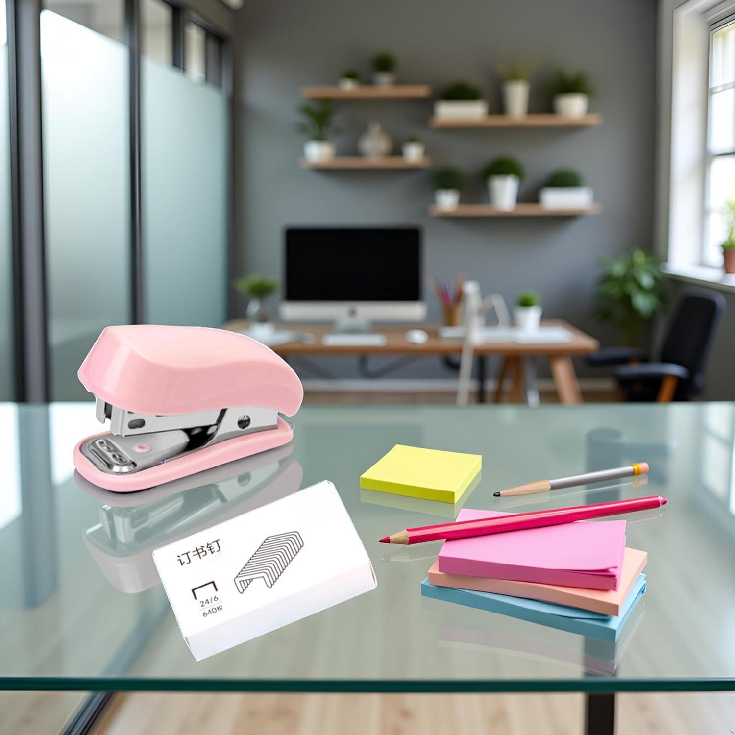 Mini Grapadora Rosa Galyacht con Quitagrapas y 1000 Grapas