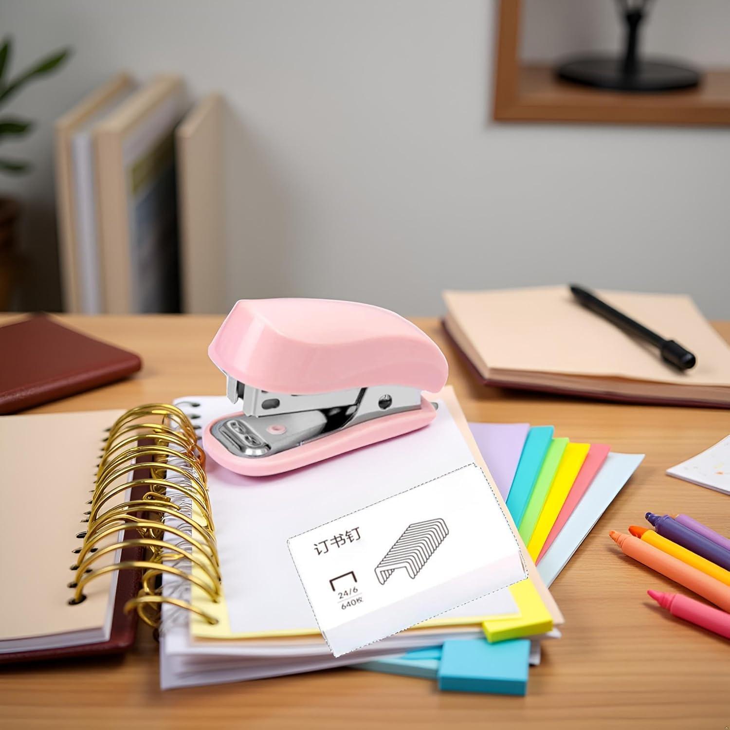 Mini Grapadora Rosa Galyacht con Quitagrapas y 1000 Grapas