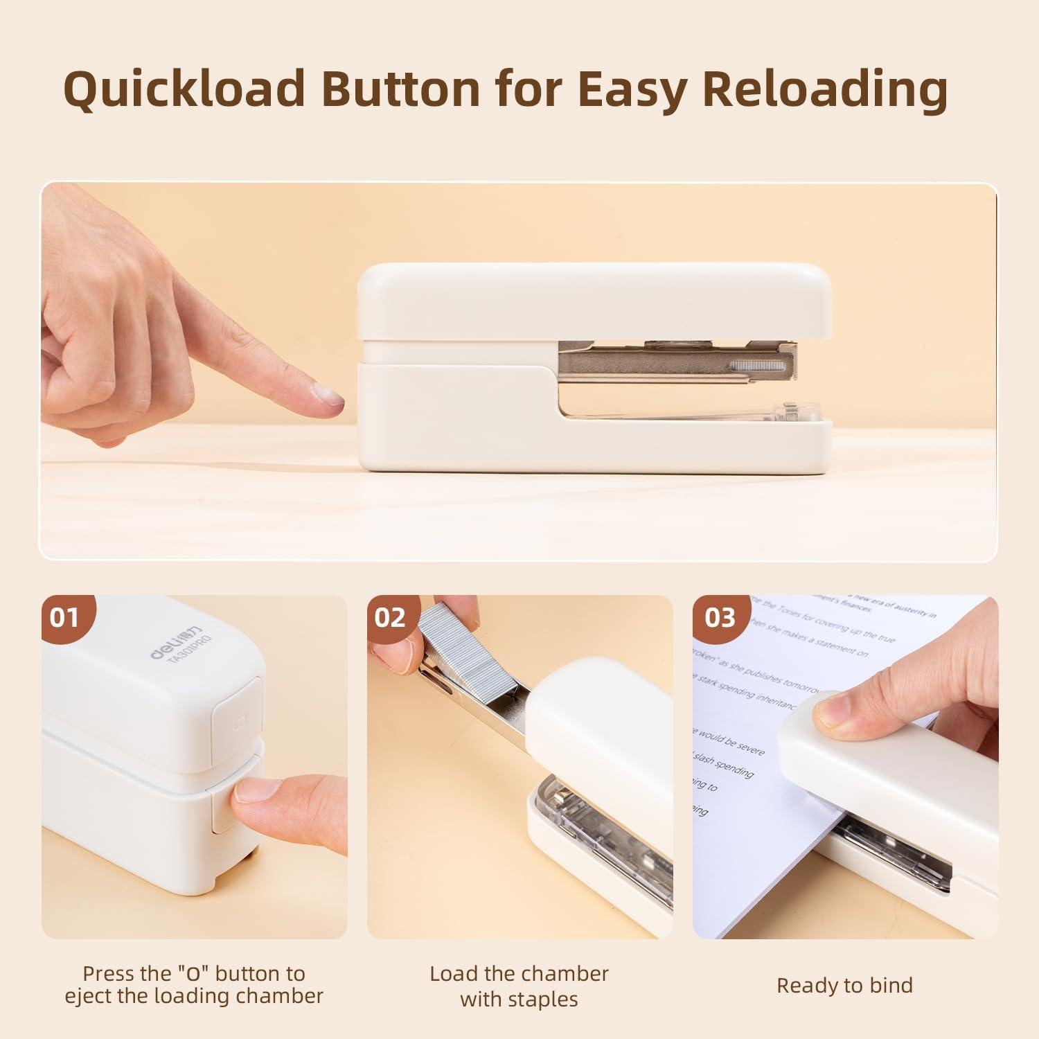 Grampadora Deli TA301 Blanca con Removedor de Grapas 40 Hojas