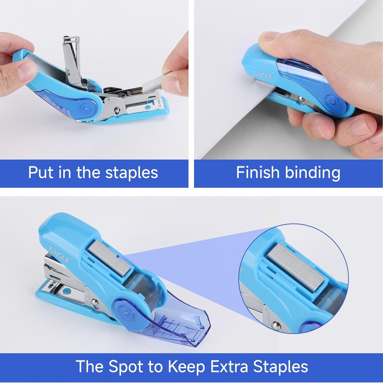 Grapadora Mini Eagle TYSS010 Azul, Capacidad 20 Hojas, 1000 Grapas