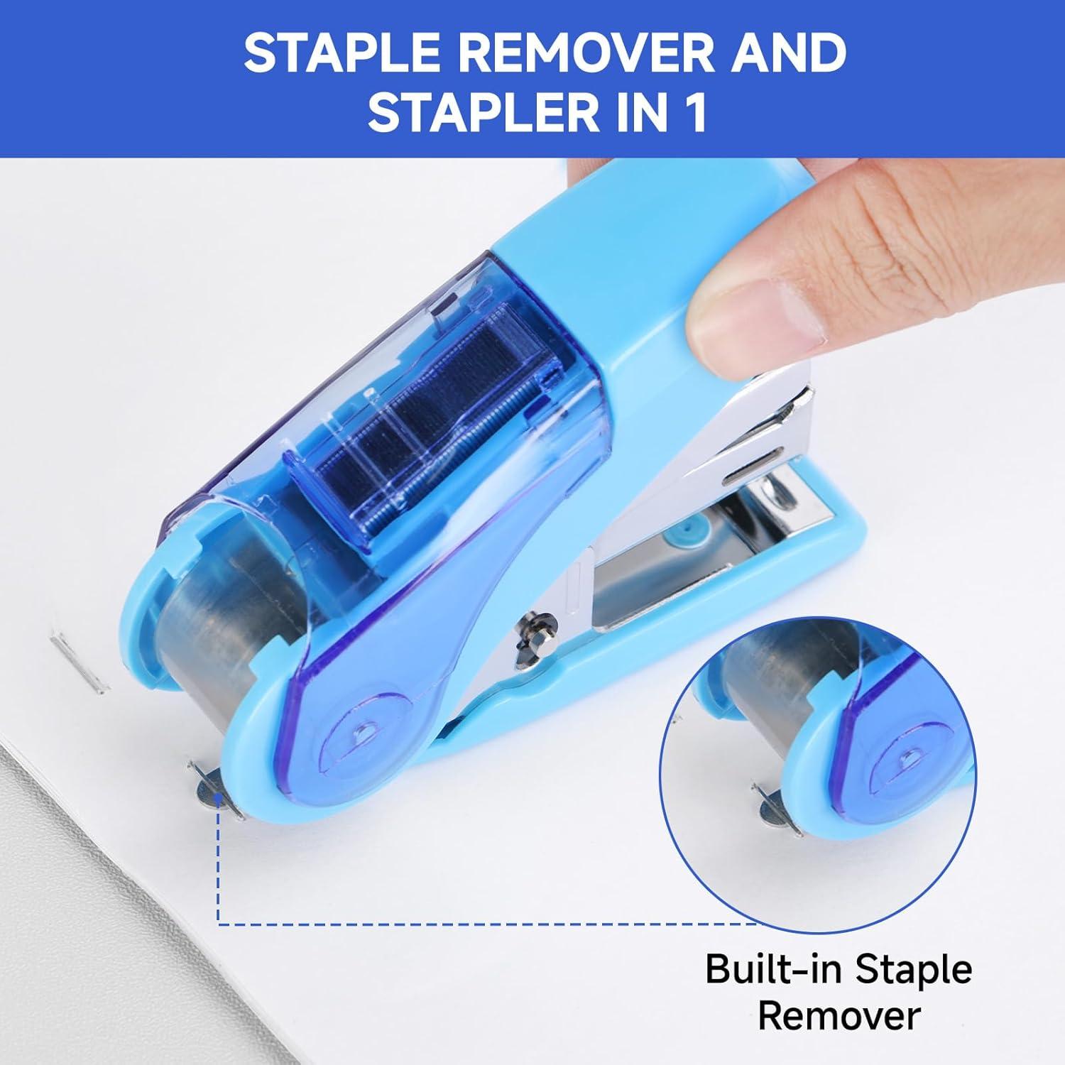 Grapadora Mini Eagle TYSS010 Azul, Capacidad 20 Hojas, 1000 Grapas