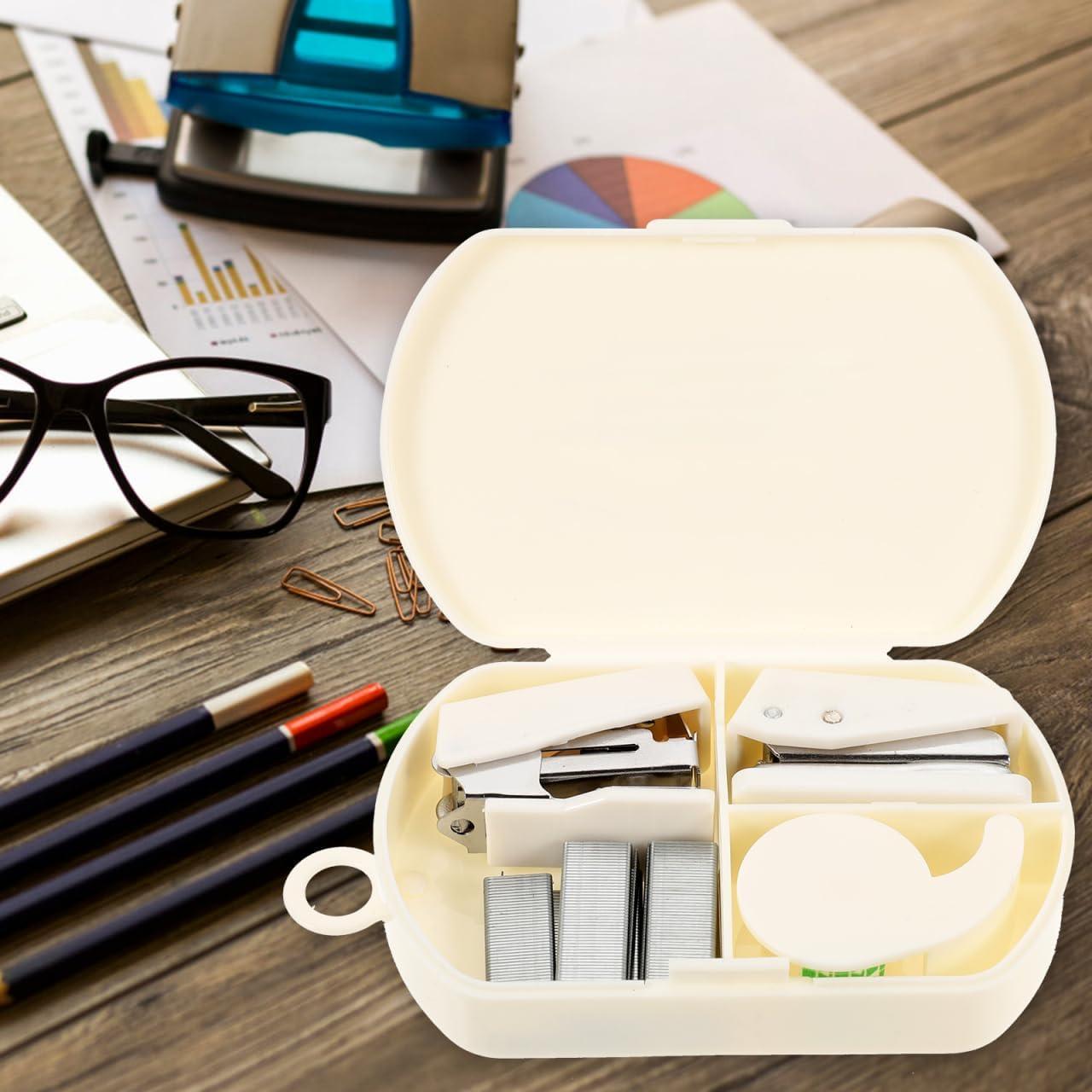 Grapadora Mini STOKB 3 en 1 Blanca con Dispensador de Cinta