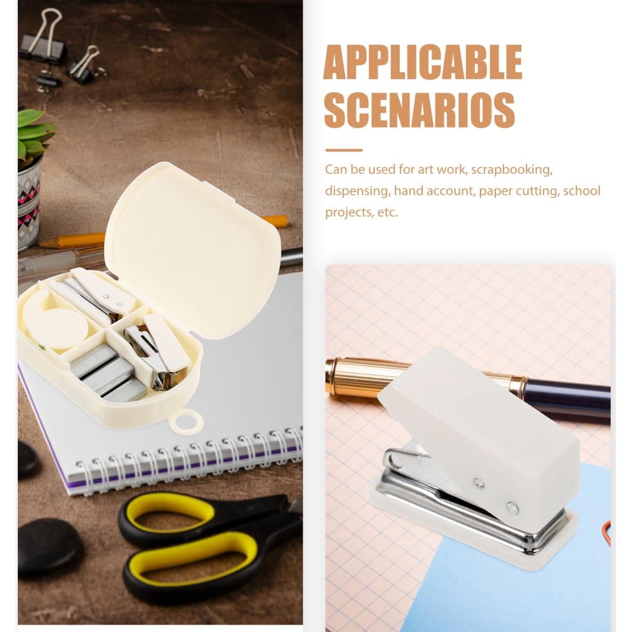 Grapadora Mini STOKB 3 en 1 Blanca con Dispensador de Cinta