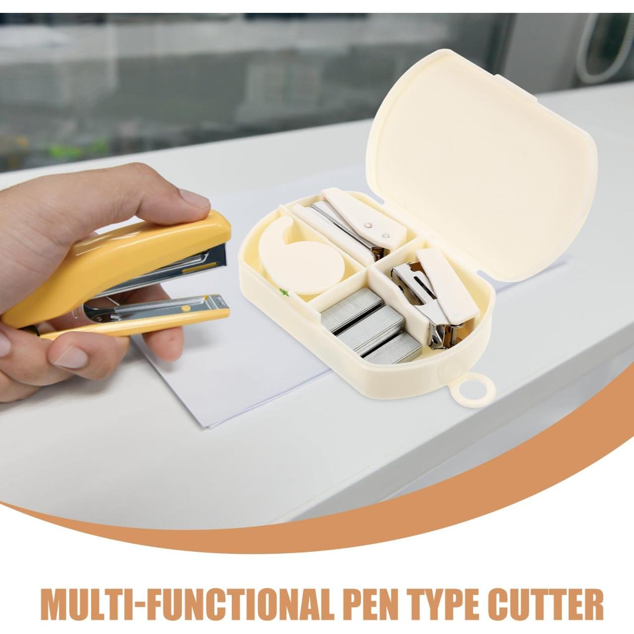 Grapadora Mini STOKB 3 en 1 Blanca con Dispensador de Cinta