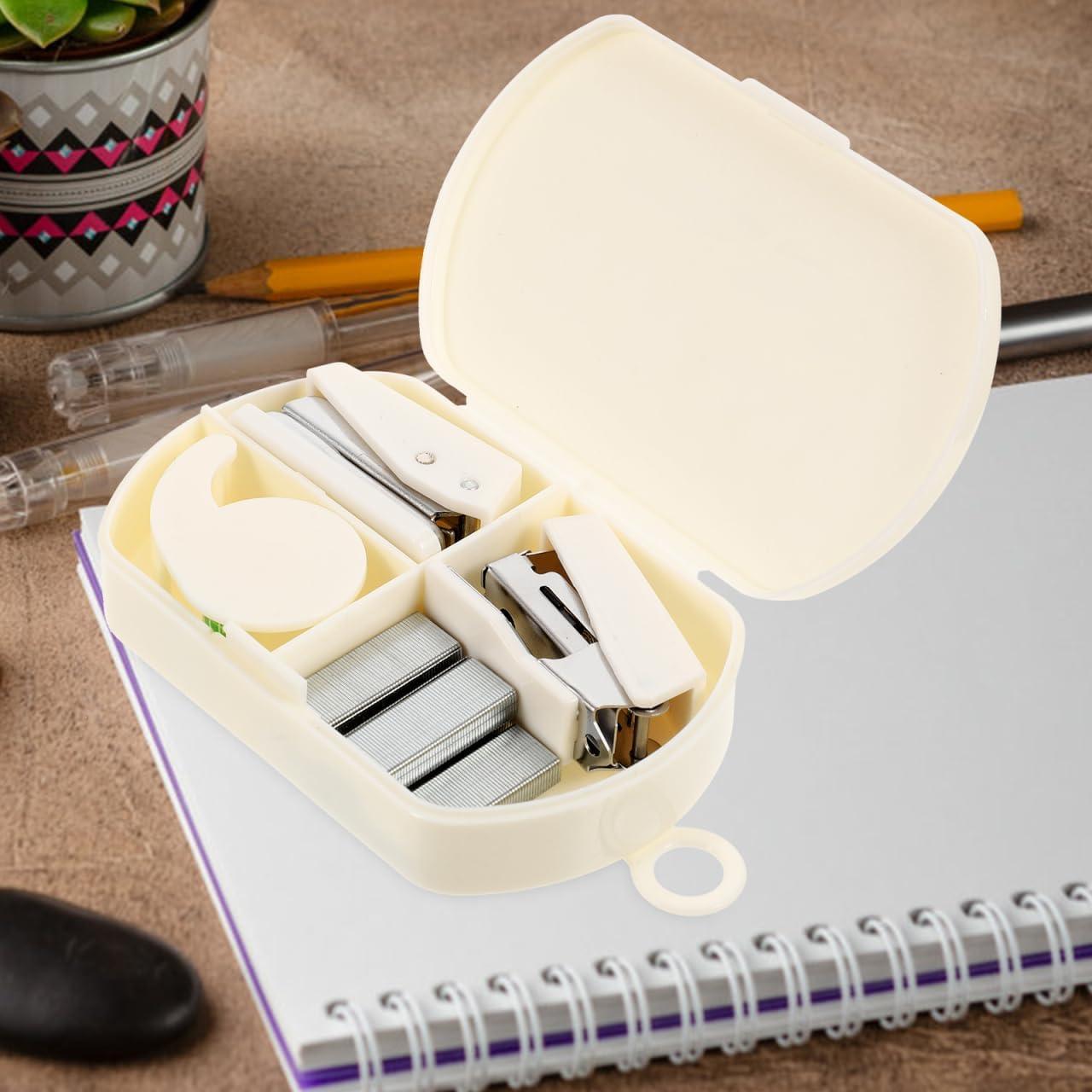 Grapadora Mini STOKB 3 en 1 Blanca con Dispensador de Cinta