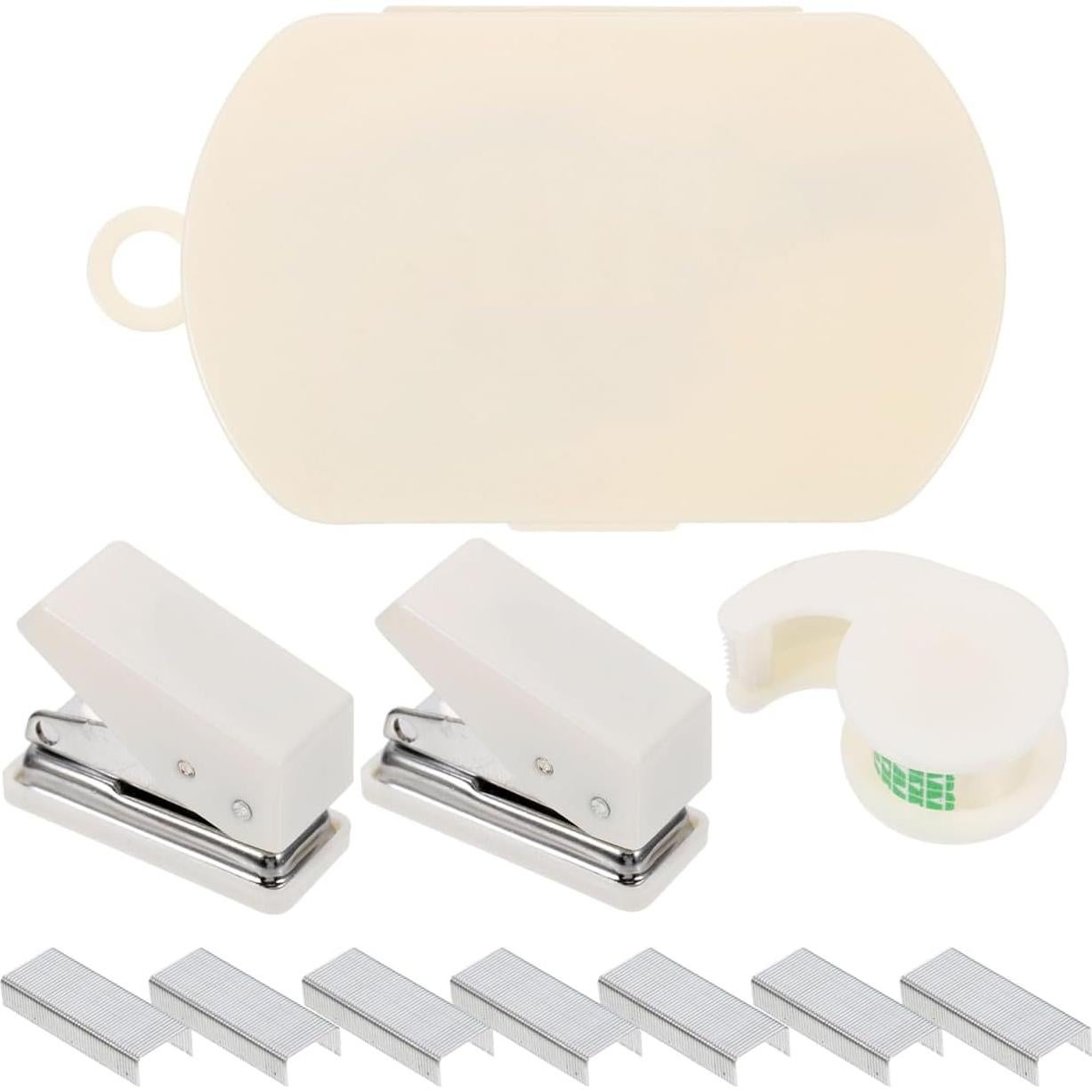 Grapadora Mini STOKB 3 en 1 Blanca con Dispensador de Cinta