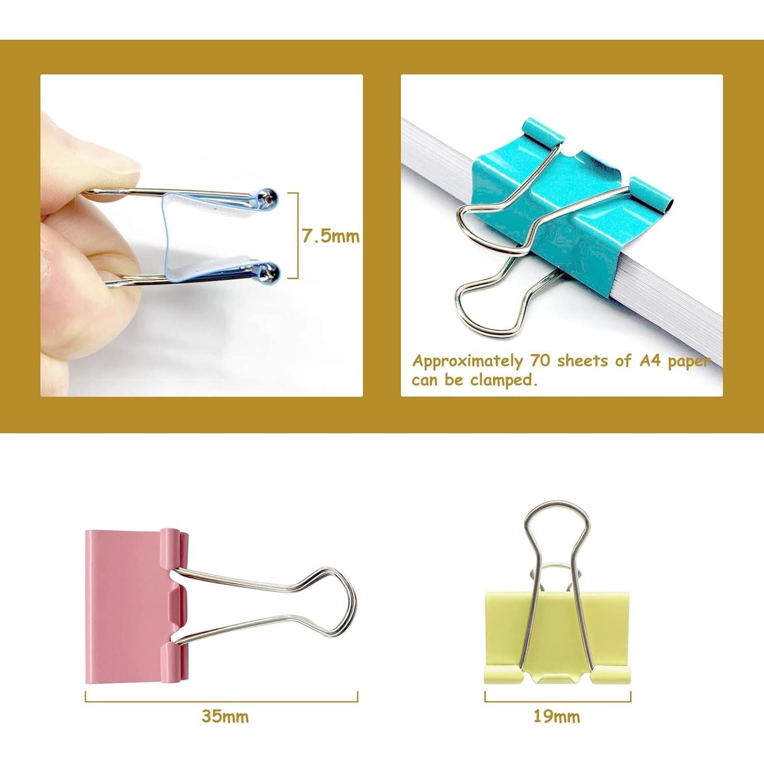 120 Clips de Carpeta de Colores Ykimok 19mm Metal Resistente