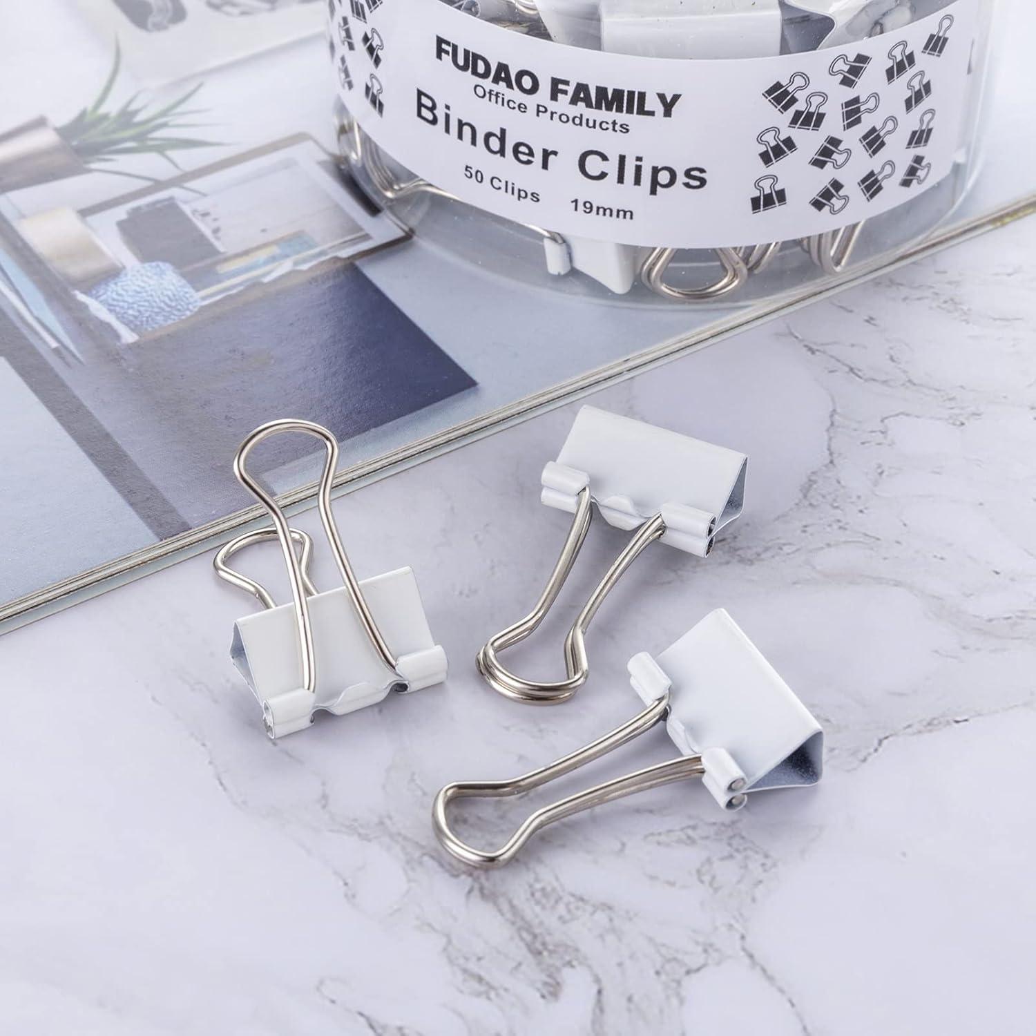 Mini Clips de Carpeta Blancos FUDAO FAMILY 19mm Paquete 50