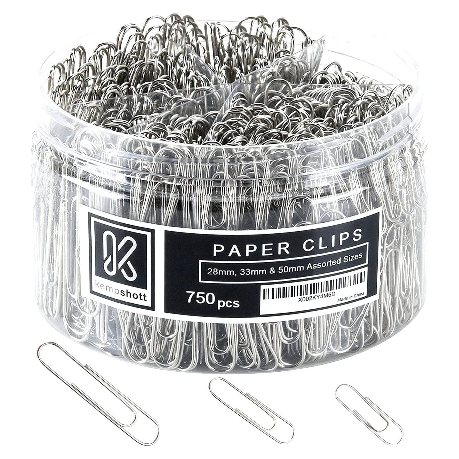 750 Clips de Papel Variados Kempshott - Jumbo, Medianos y Pequeños