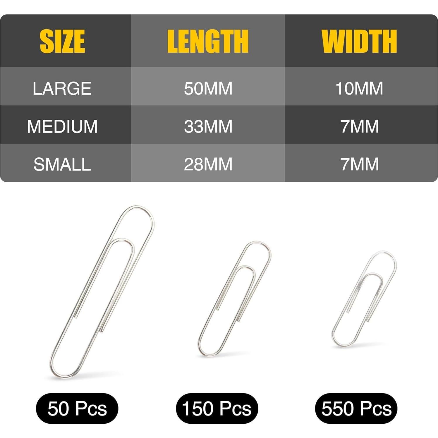 750 Clips de Papel Variados Kempshott - Jumbo, Medianos y Pequeños