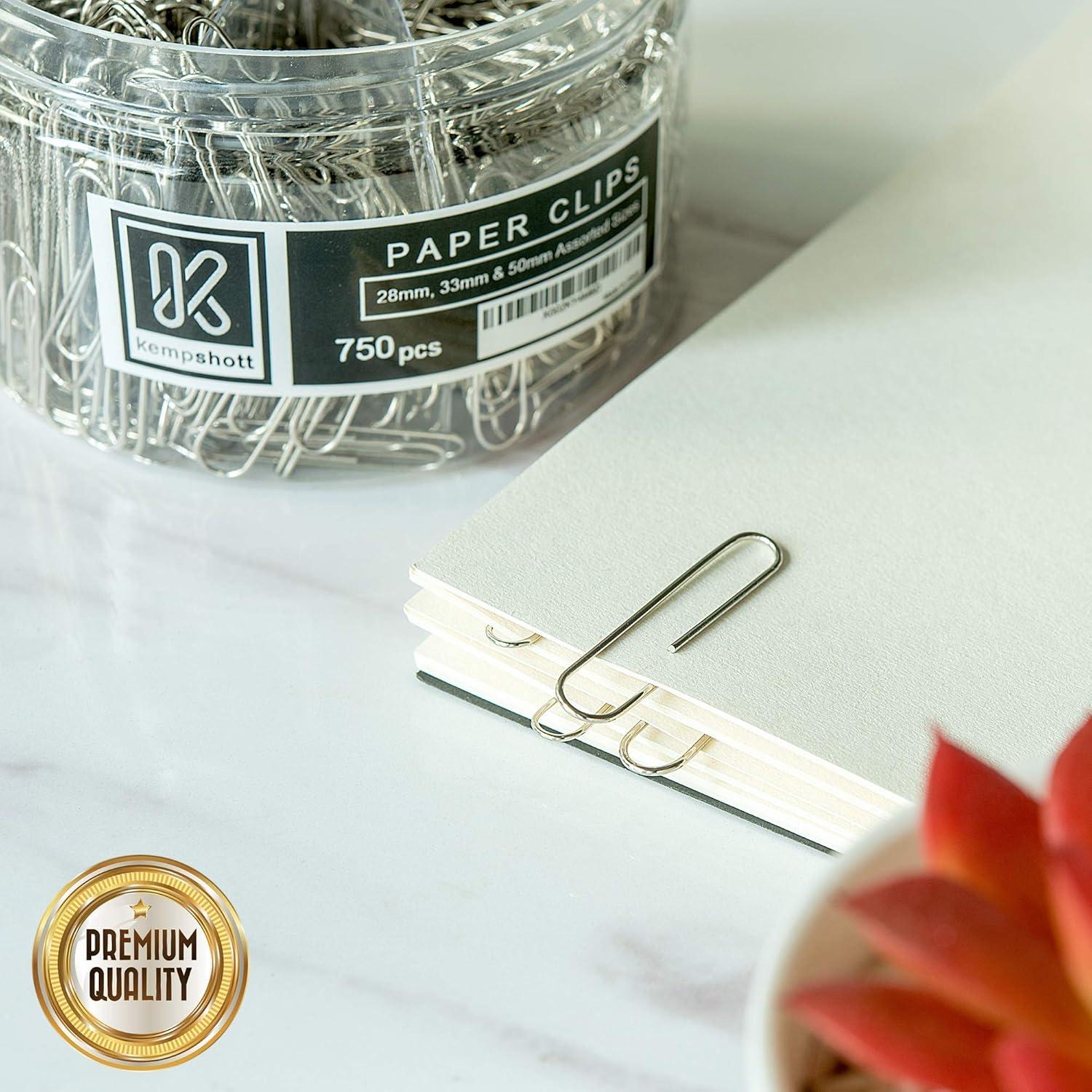 750 Clips de Papel Variados Kempshott - Jumbo, Medianos y Pequeños