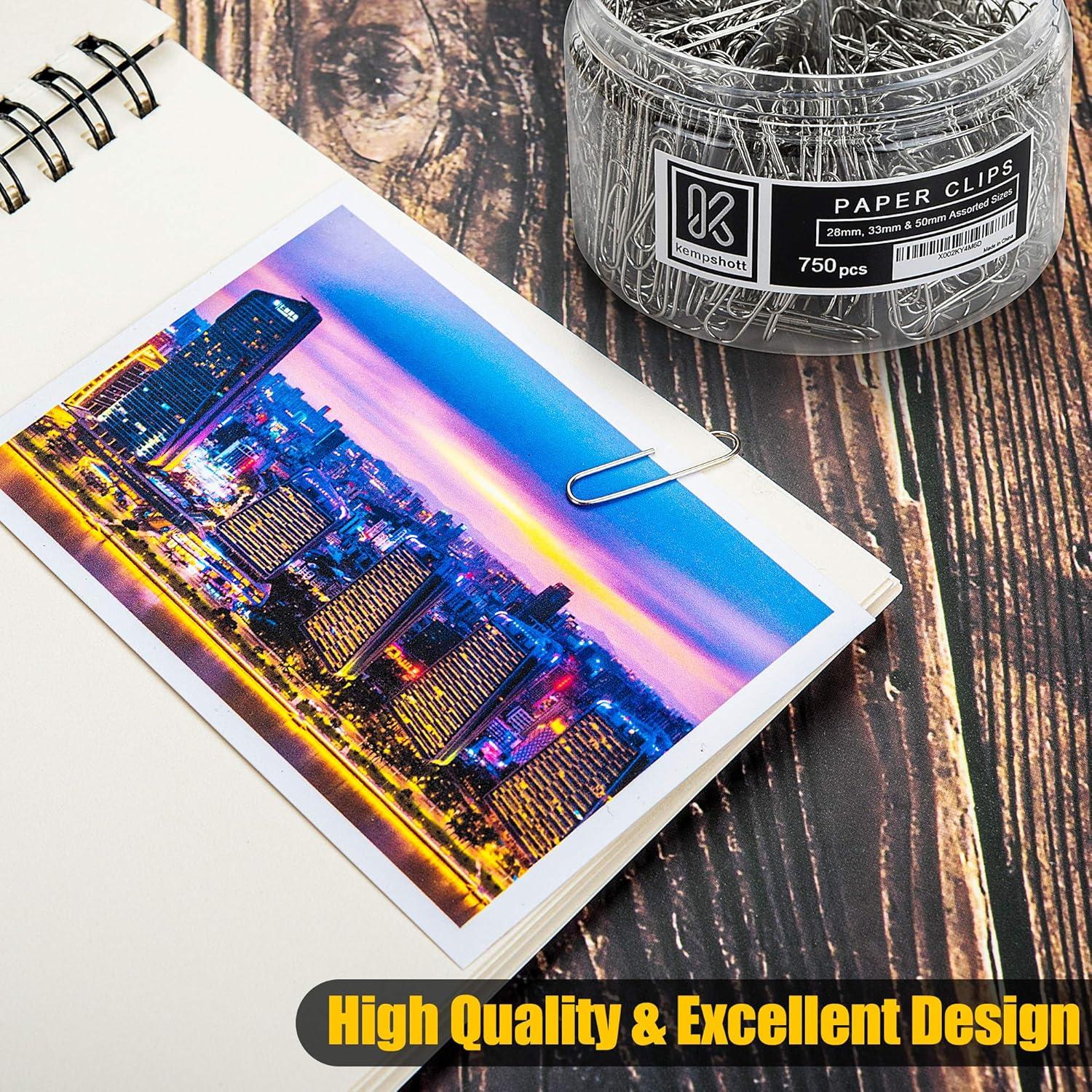 750 Clips de Papel Variados Kempshott - Jumbo, Medianos y Pequeños