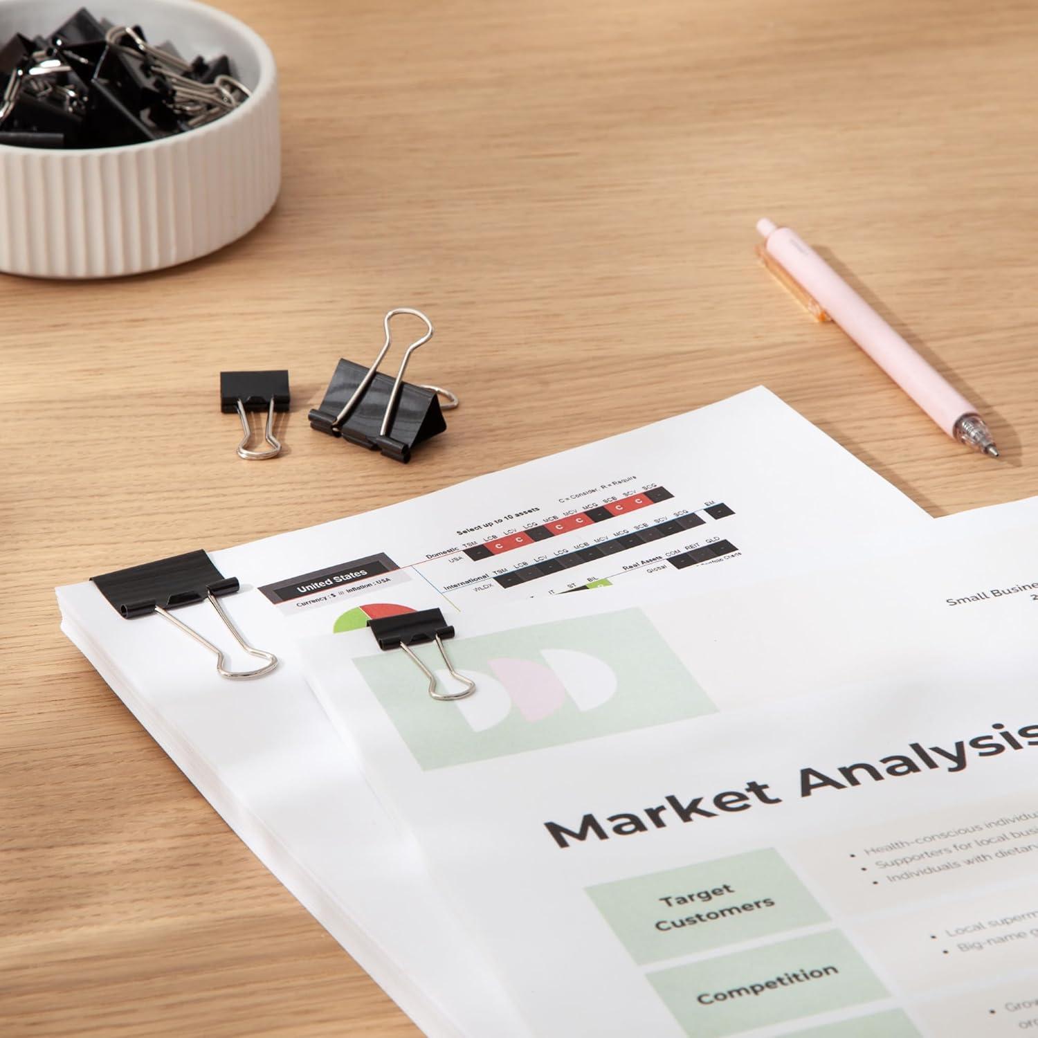 Clips de carpeta U Brands, 80 unidades, acero negro y plateado