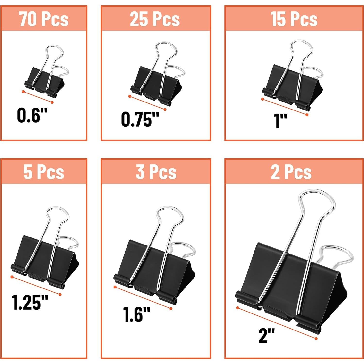 Clips de Encuadernación Mr. Pen, 120 Pcs, Negro, 6 Tamaños