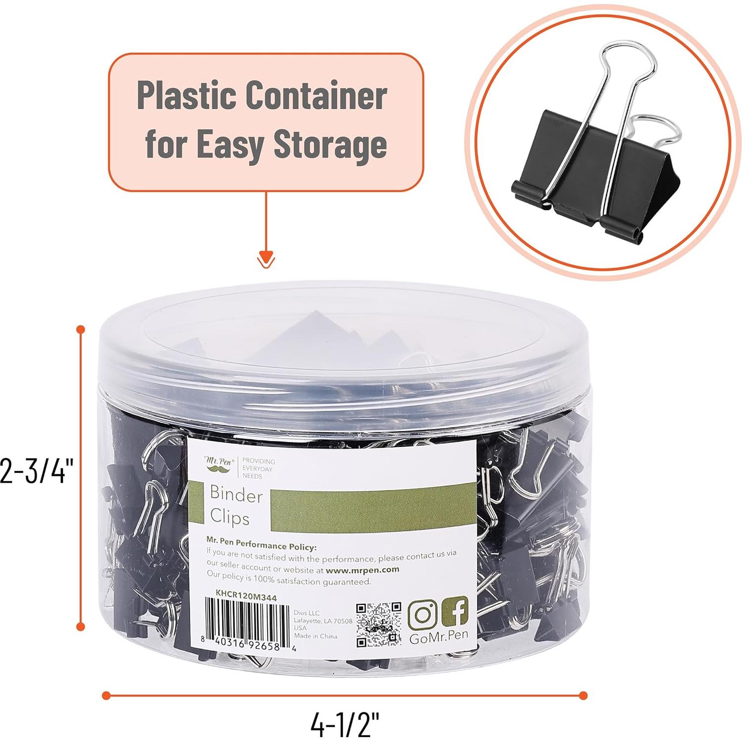 Clips de Encuadernación Mr. Pen, 120 Pcs, Negro, 6 Tamaños