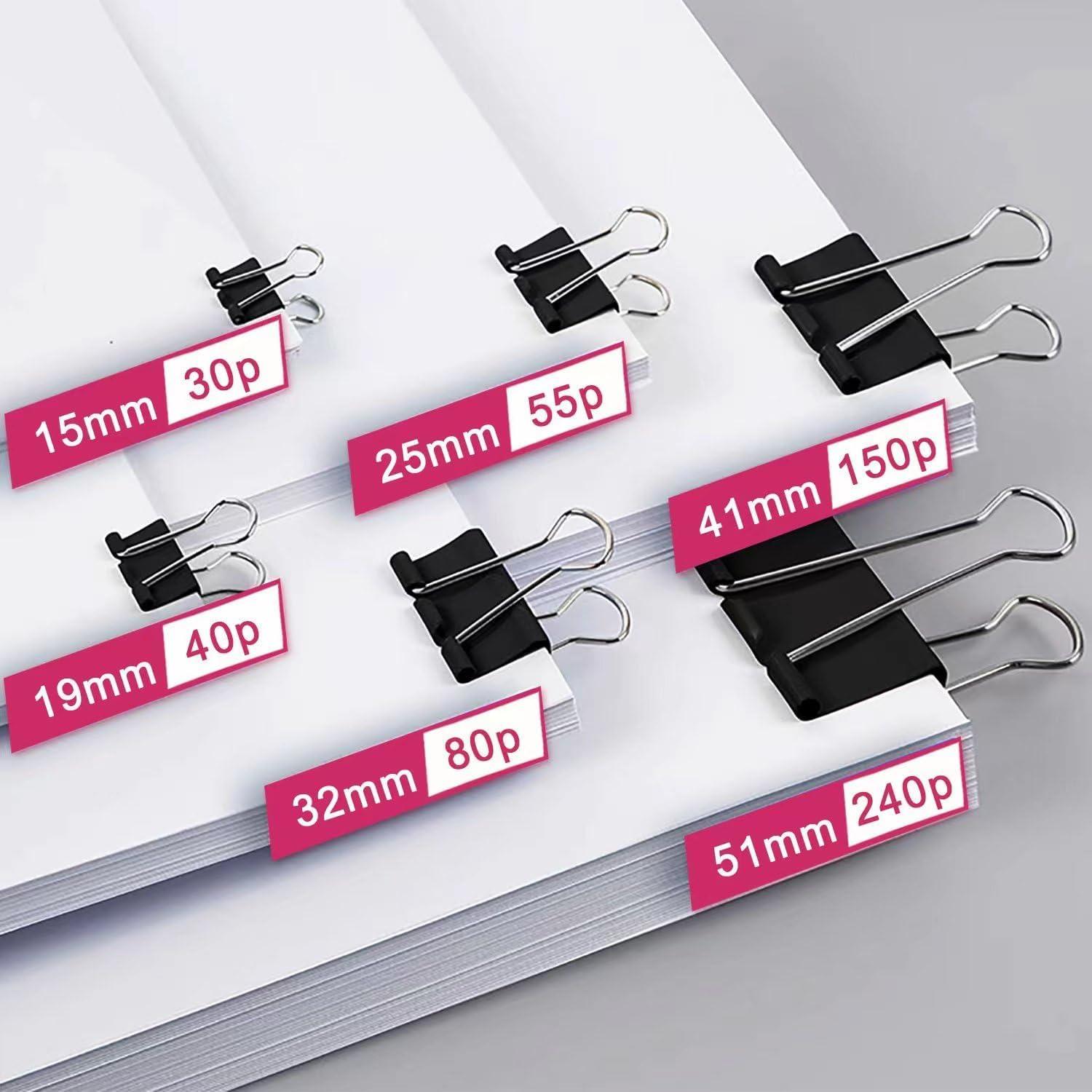 208 Clips de Carpeta de Metal STOLCA Tamaños Asortidos Negro